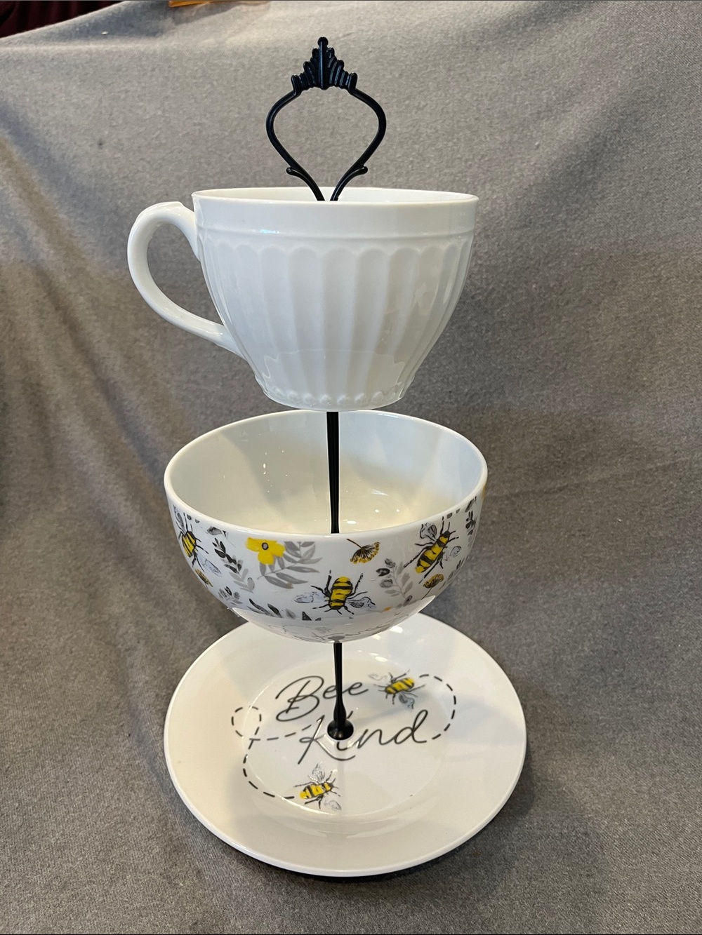 Handcrafted Bee Kind 3-tiered Ceramic Trinket/Serving Dish